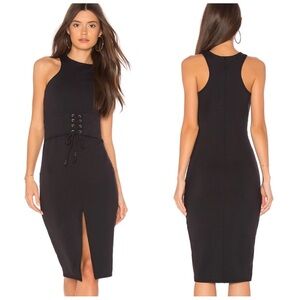 •DONNA MIZANI• Brea Sleeveless Bodycon Midi Dress Lace Up Waist in Black Size XS